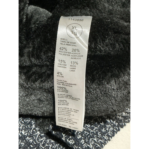 Men’s Xl Black White Sweater Jacket Lined Zip Front Heavy Wool - Picture 5 of 6